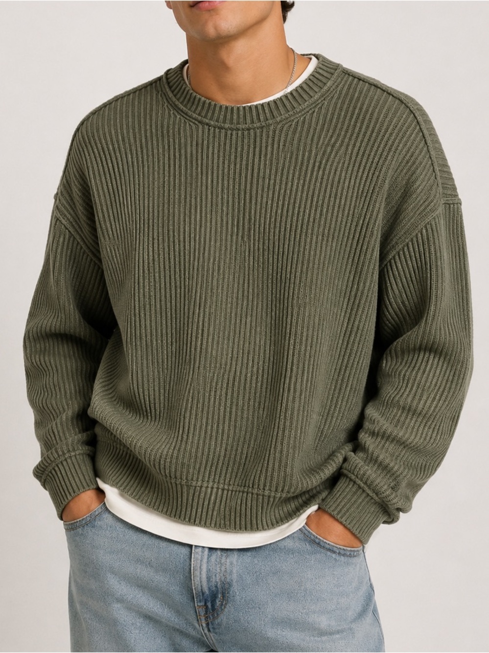 Hollister Boxy Fit Olive Green Crewneck Sweater size Small